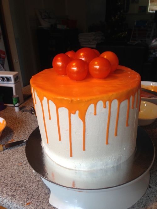 Orange Drip Cake with Gelatin Bubbles